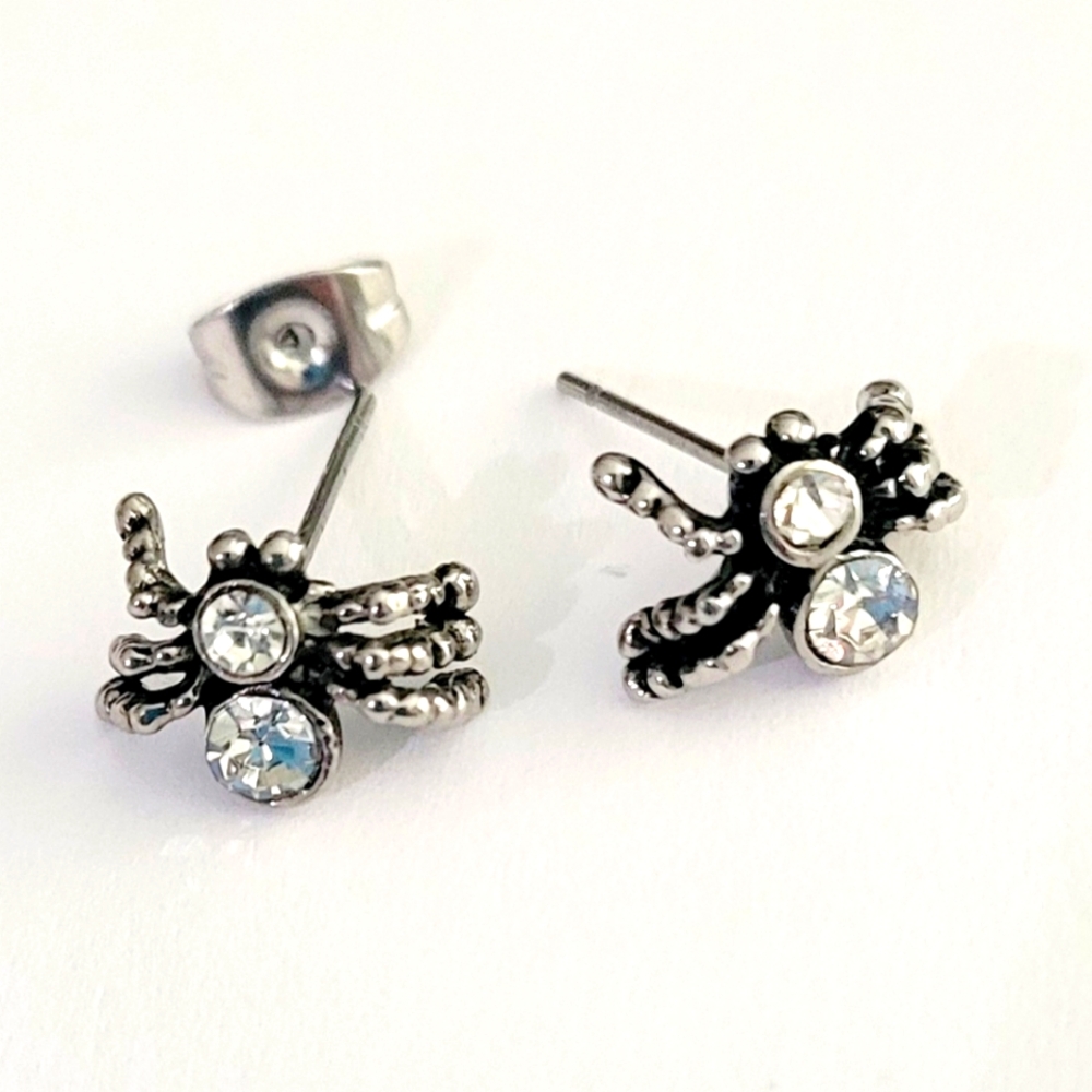Spikes CZ Spider Stud Earrings Stainless Steel Nickel Free Hypo-allergenic